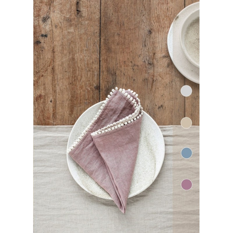 Linen napkins with pom pom trim. Set of 2 linen napkins. Various colors. Handmade, stone washed linen napkins. Table linens MagicLinen