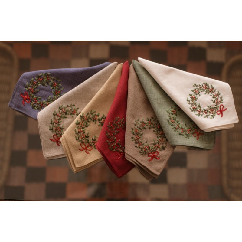 Embroidered Christmas Napkins - Premium linen handmade festive dinner napkins - christmas table gift set LaurelLodge