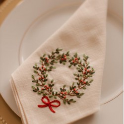 Embroidered Christmas Napkins - Premium linen handmade festive dinner napkins - christmas table gift set LaurelLodge