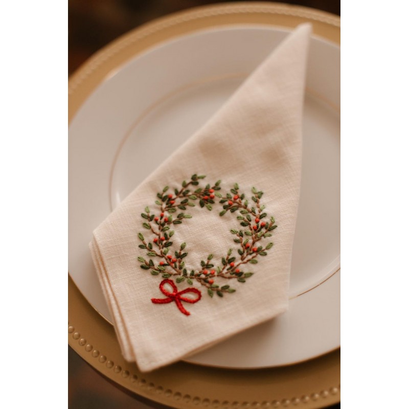 Embroidered Christmas Napkins - Premium linen handmade festive dinner napkins - christmas table gift set LaurelLodge