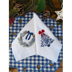 Christmas white embroidered cloth linen napkins, Christmas decoration, Christmas gift, Holiday table decor, Embroidered Cloth Dinner Napkins Teamaison