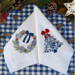 Christmas white embroidered cloth linen napkins, Christmas decoration, Christmas gift, Holiday table decor, Embroidered Cloth Dinner Napkins Teamaison